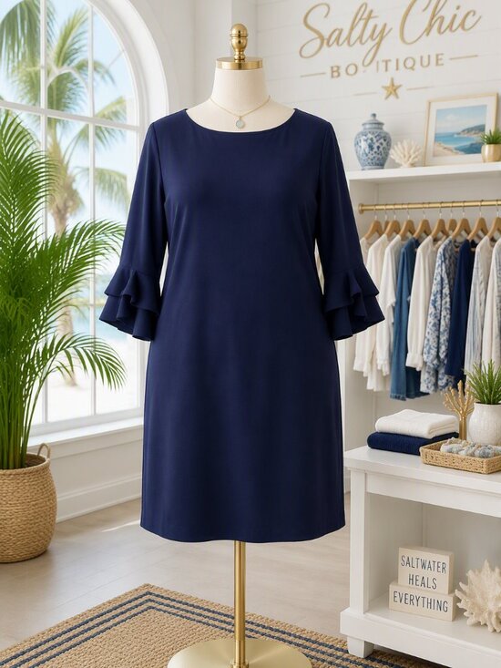 Karl Lagerfeld Dresses & Skirts - Karl Lagerfeld Navy Ruffle-Sleeve Sheath Dress